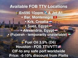 Diesel fuel EN590 10ppm &amp; Jet A1 (Discount from Platts -10%)