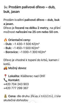 Prodám palivové dřevo